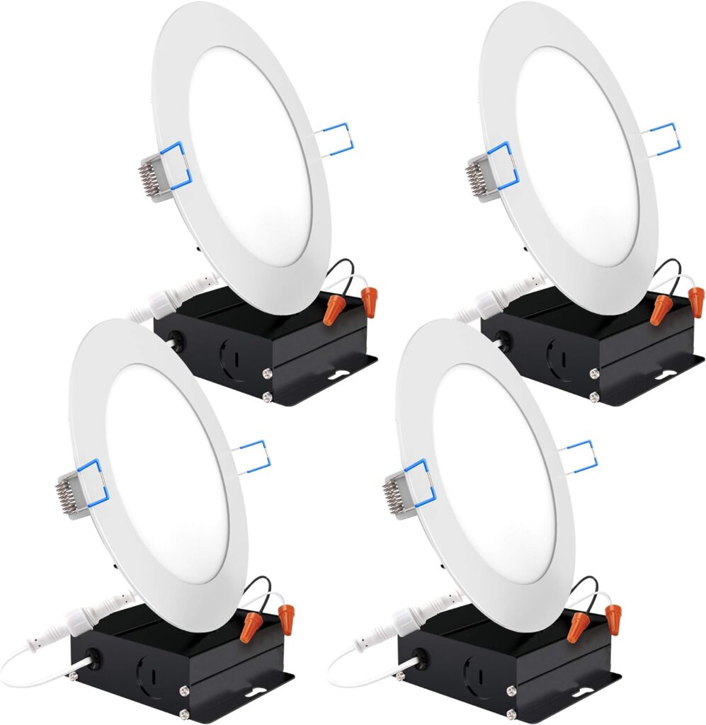 Sunco 4 Pack 6 Inch Ultra Thin LED Recessed Ceiling Lights Slim, 5000K Daylight, Dimmable, 14W=100W, Wafer Thin, Canless with Junction Box - Energy Star ETL T24 Sunco 4 Pack 6 Inch Ultra Thin LED Recessed Ceiling Lights Slim, 5000K Daylight, Dimmable, 14W=100W, Wafer Thin, Canless with Junction Box - Energy Star ETL T24