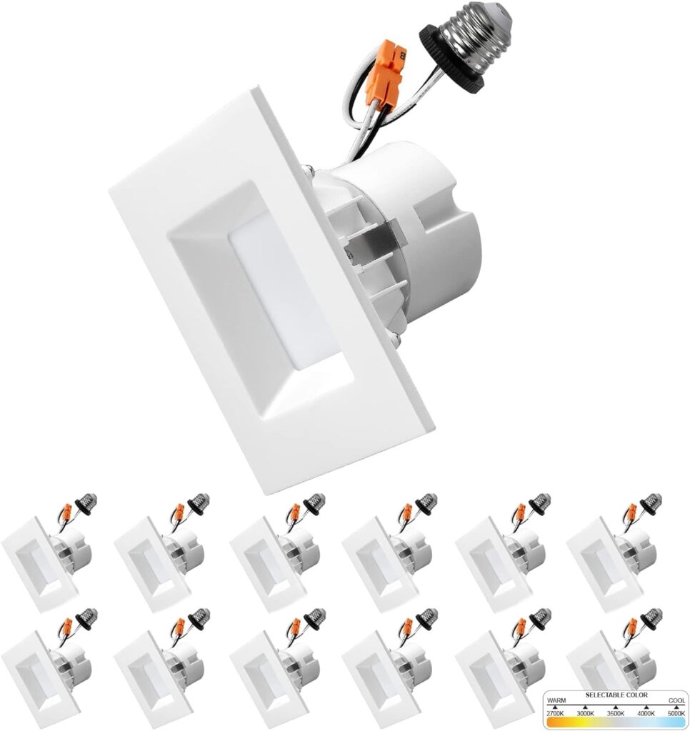 NUWATT 12 Pack, 4 Inch Square Retrofit LED Recessed Lighting, 5CCT Selectable 2700K/3000K/3500K/4000K/5000K, 750 Lumens, 11W, Square Can Light, Dimmable Ceiling Light, Wet Rated Square Downlight, ETL NUWATT 12 Pack, 4 Inch Square Retrofit LED Recessed Lighting, 5CCT Selectable 2700K/3000K/3500K/4000K/5000K, 750 Lumens, 11W, Square Can Light, Dimmable Ceiling Light, Wet Rated Square Downlight, ETL